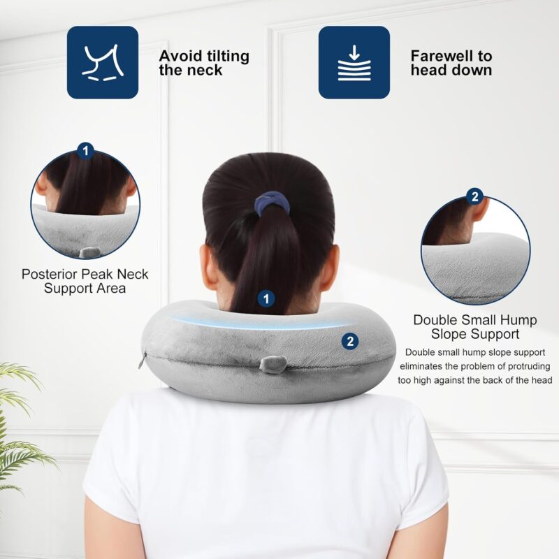 Adjustable Travel Neck Pillow _ Memory Foam Support (Grey) - Image 3
