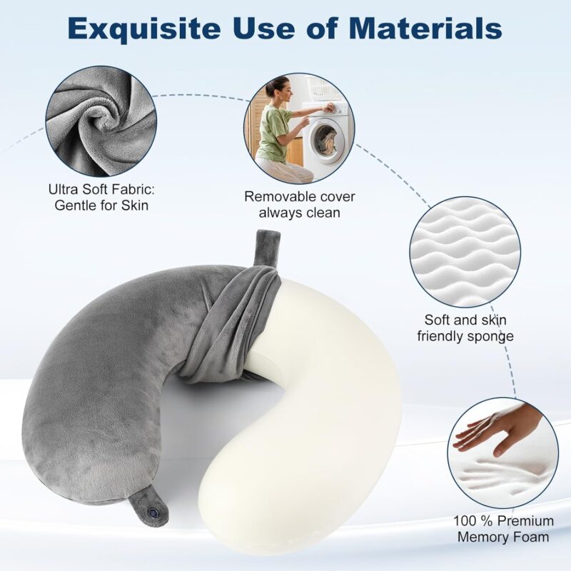 Adjustable Travel Neck Pillow _ Memory Foam Support (Grey) - Image 4