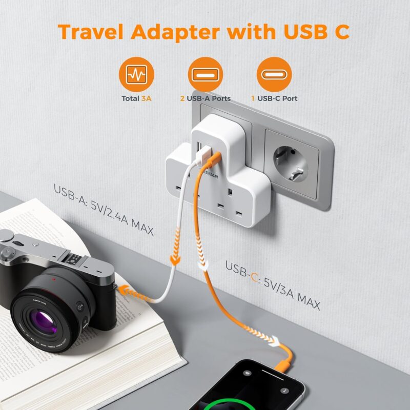 UK to EU Travel Adapter _ with USB C & 2 UK Sockets - Image 6