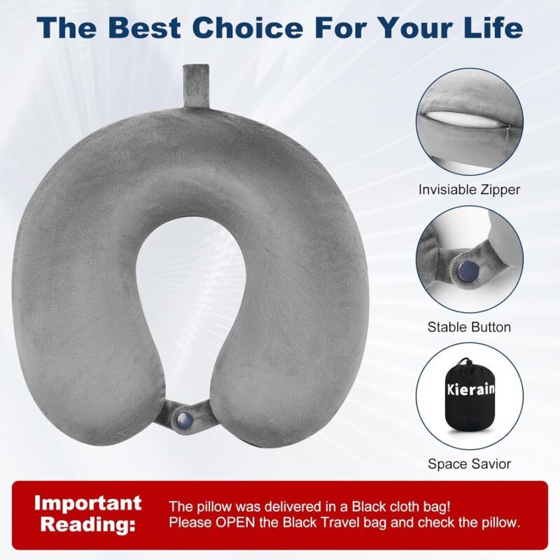 Adjustable Travel Neck Pillow _ Memory Foam Support (Grey) - Image 6