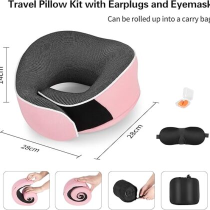 360° Memory Foam Neck Pillow Kit With Earplugs and Eyemask
