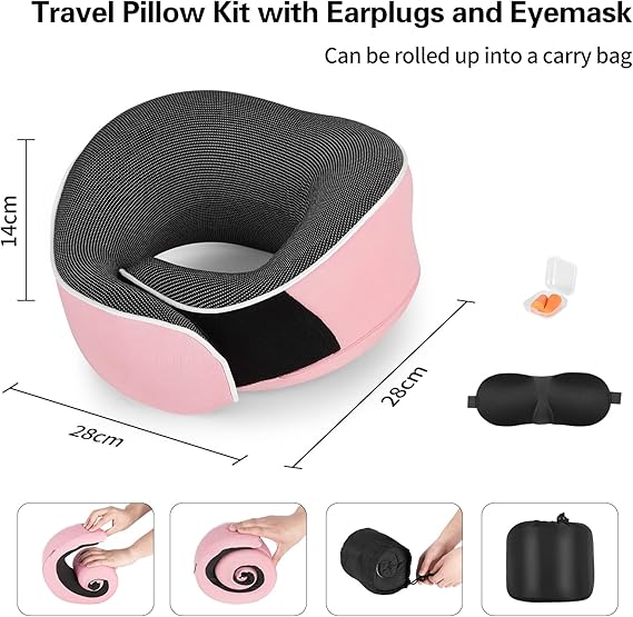 360° Memory Foam Neck Pillow Kit With Earplugs and Eyemask